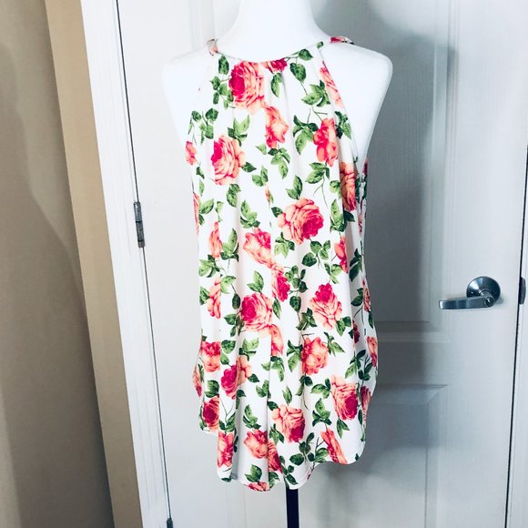 First Love | Flowy Pink & Green Floral Sleeveless Blouse Size M - Picture 2 of 5